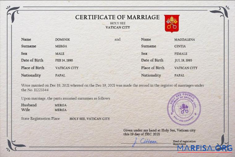 Downloadable Holy See marriage certificate PSD template
